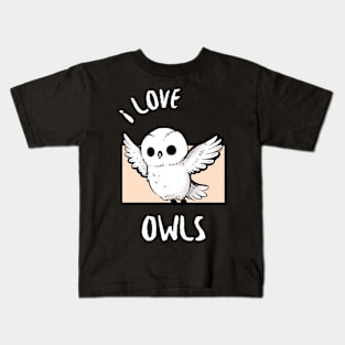 Majestic White Owl Flight - I love Owls Kids T-Shirt